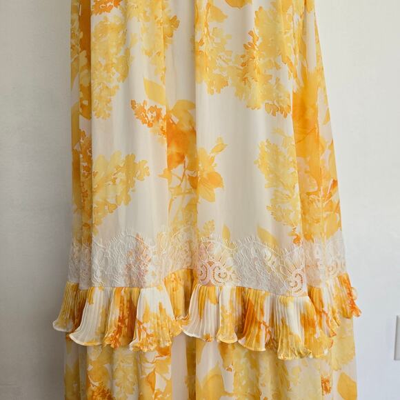 Anthropologie BHLDN Ava Yellow Ruffle Maxi Dress Chiffon Lace Women Large - Picture 9 of 15
